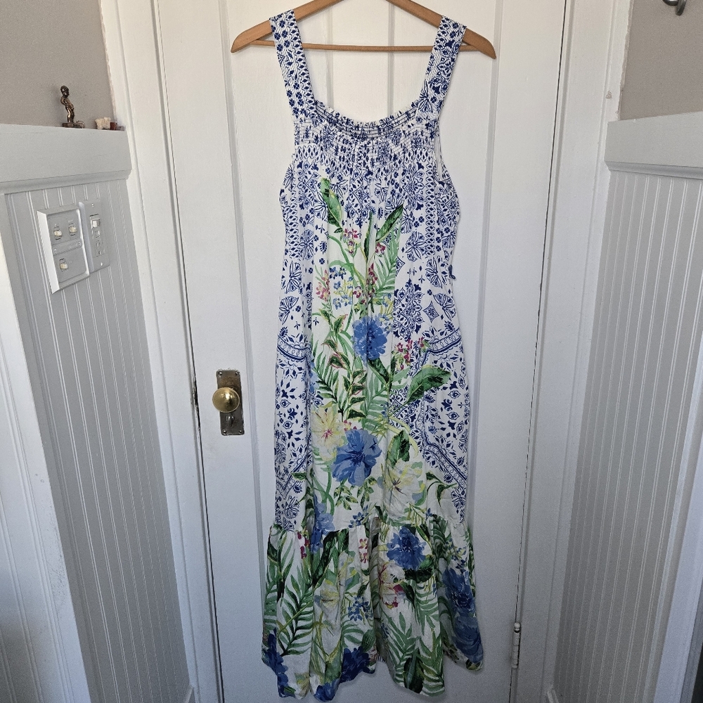 Anthropology Maeve Bouquet Flounced Maxi Dress Size M Tropical Resortwear Floral